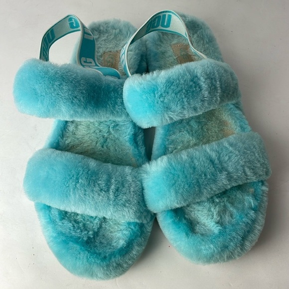 UGG Fluff Yeah Blue Plush Slippers - Picture 1 of 8